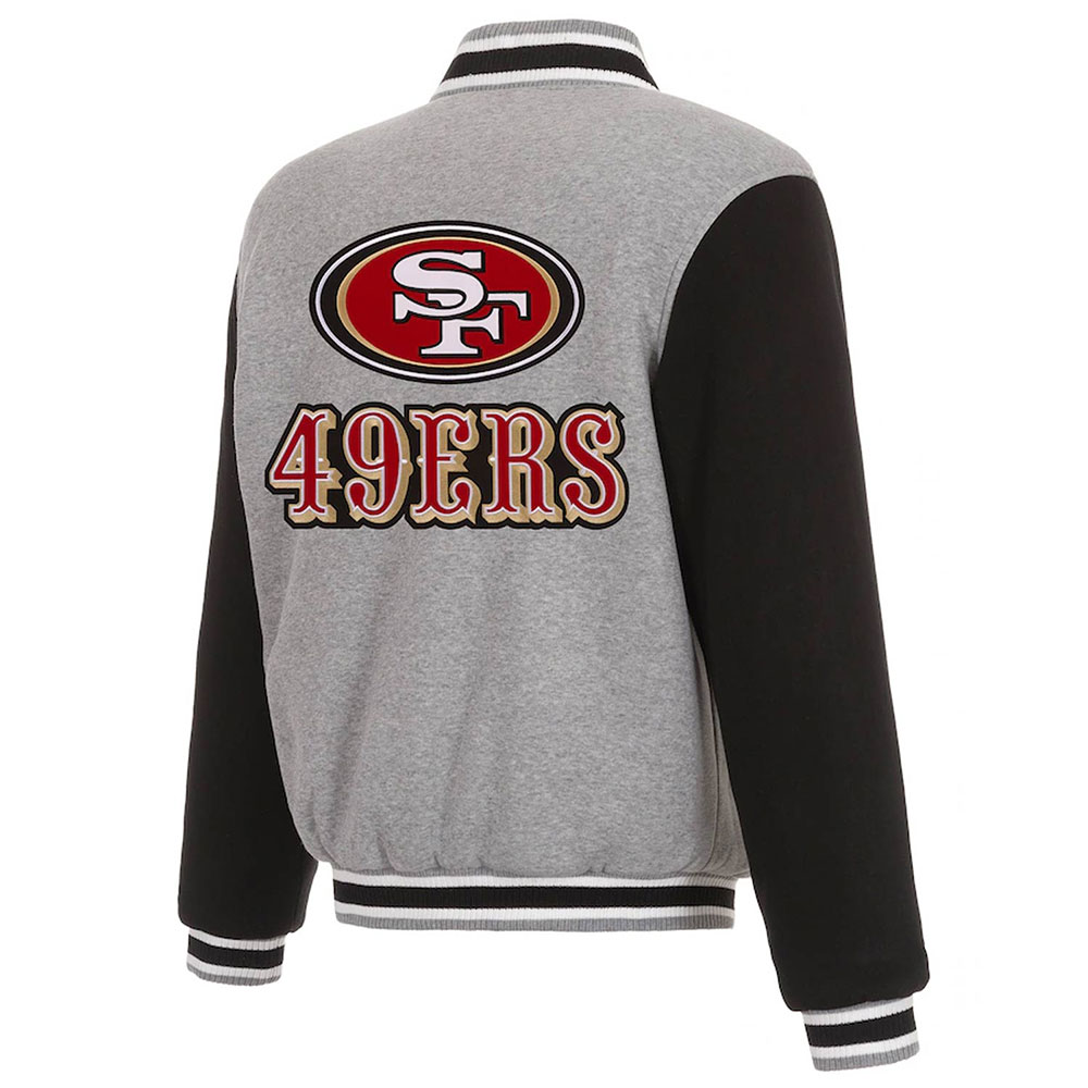 San Francisco 49ers Varsity Gray and Black Wool Jacket - Image 2