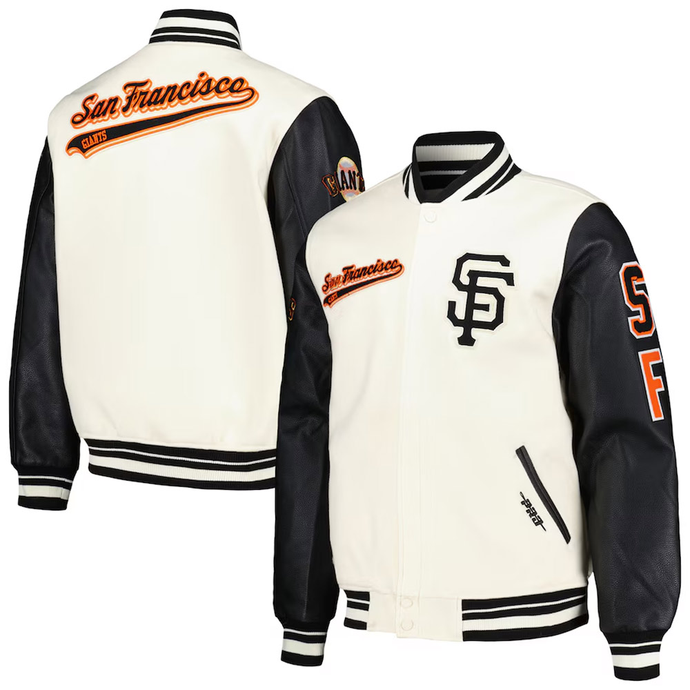 San Francisco Giants Script Tail Cream and Black Varsity Jacket - Image 3