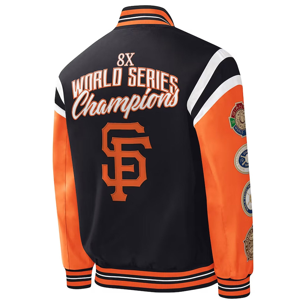 San Francisco Title Holder Black/Orange Varsity Satin Jacket - Image 2