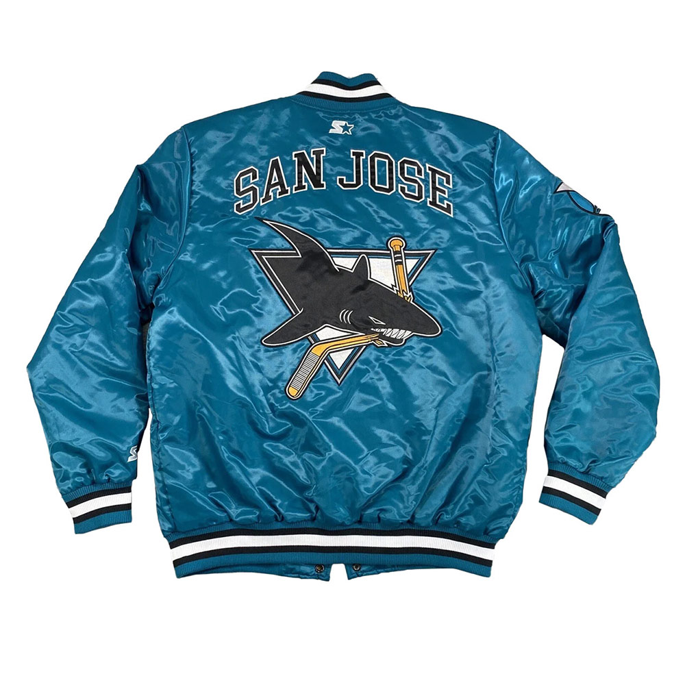 San Jose Sharks 30th Anniversary Teal Blue Satin Jacket - Image 2
