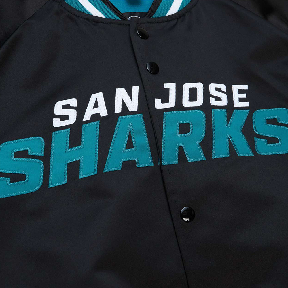 San Jose Sharks Current Logo Black Satin Jacket - Image 3