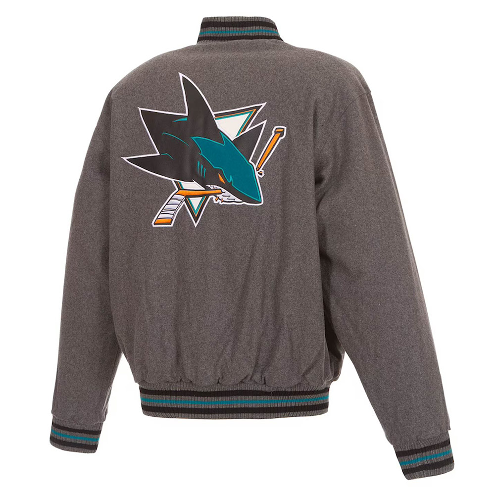 San Jose Sharks Gray Varsity Wool Jacket - Image 2