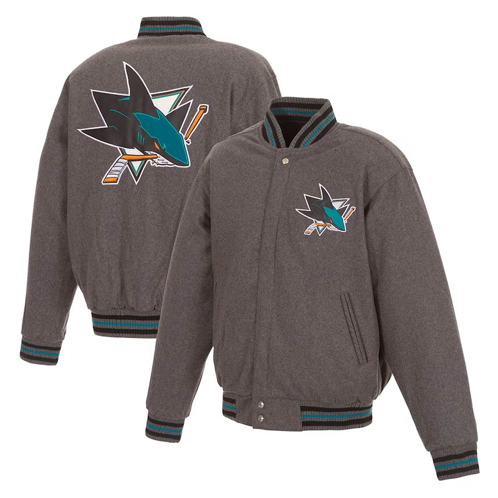San Jose Sharks Gray Varsity Wool Jacket - Image 3