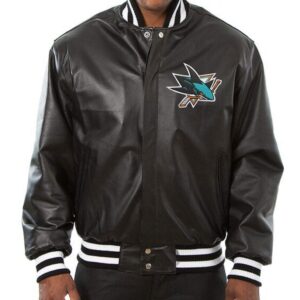 Varsity San Jose Sharks Black Leather Jacket