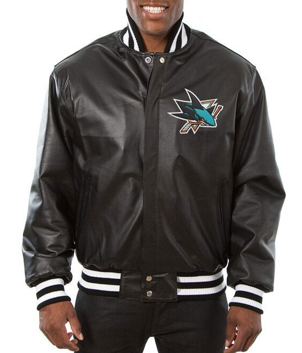 Varsity San Jose Sharks Black Leather Jacket