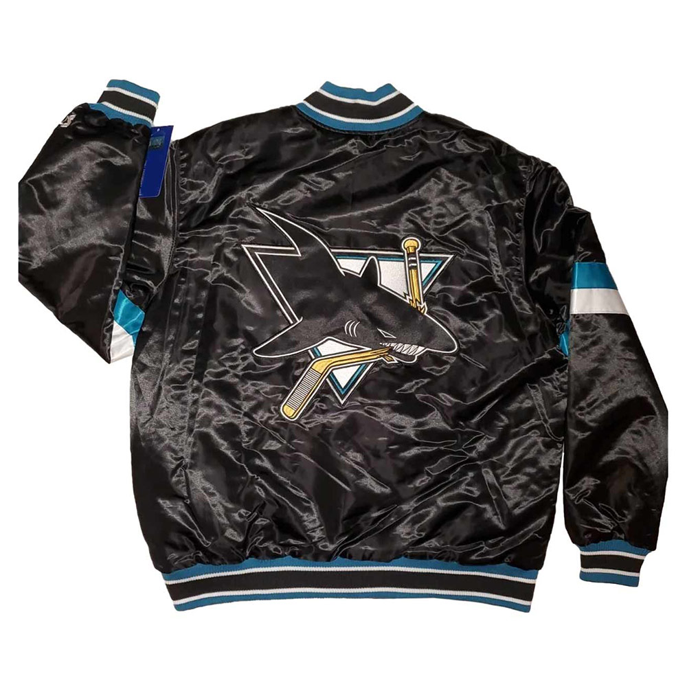 San Jose Sharks Striped Black Satin Jacket - Image 2