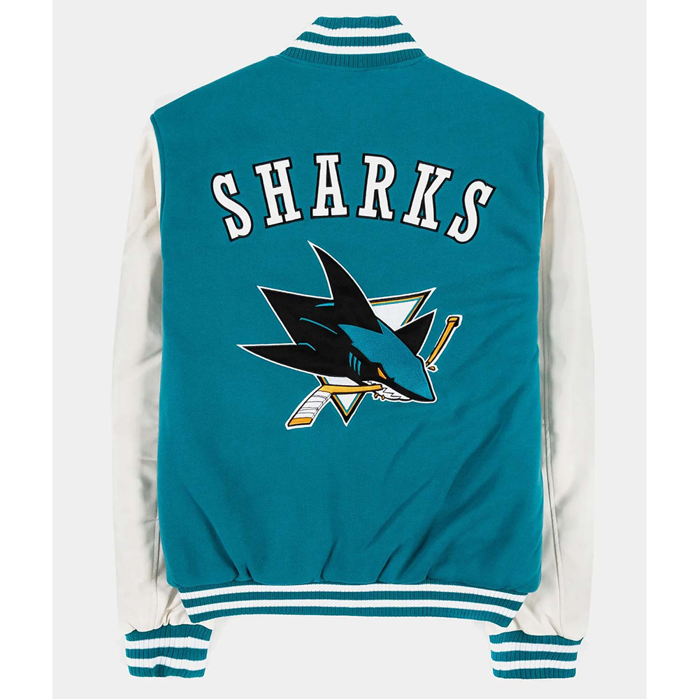 San Jose Sharks Teal and White Varsity Jacket - Image 2
