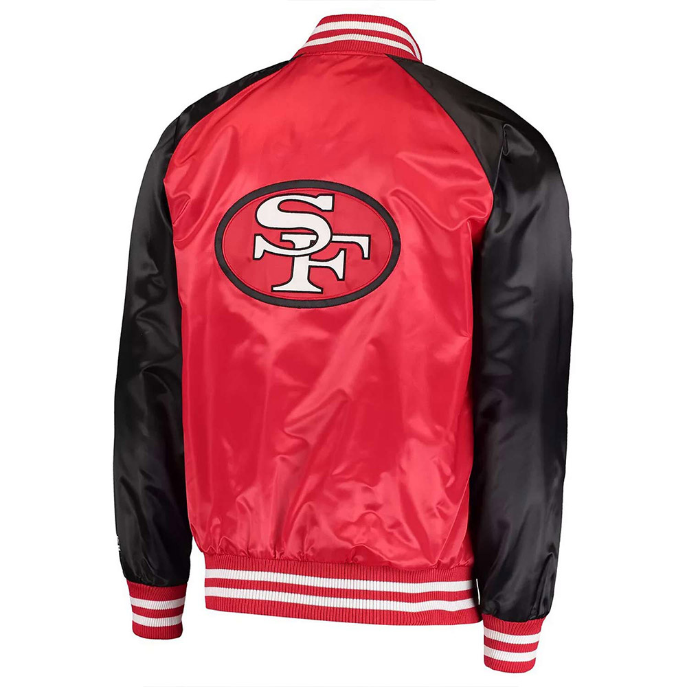 San Francisco 49ers Lead-Off Scarlet/Black Varsity Satin Jacket - Image 2