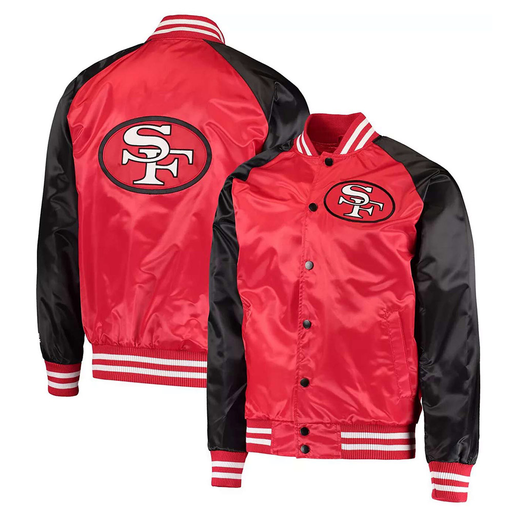 San Francisco 49ers Lead-Off Scarlet/Black Varsity Satin Jacket - Image 4