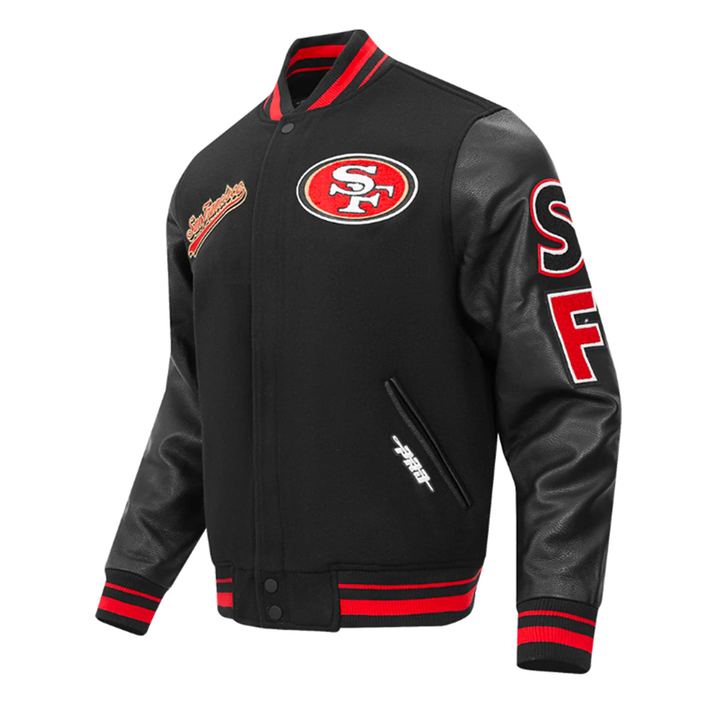 San Francisco 49ers Script Tail Classic Rib Varsity Jacket - Image 3