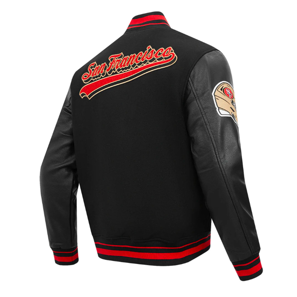 San Francisco 49ers Script Tail Classic Rib Varsity Jacket - Image 4