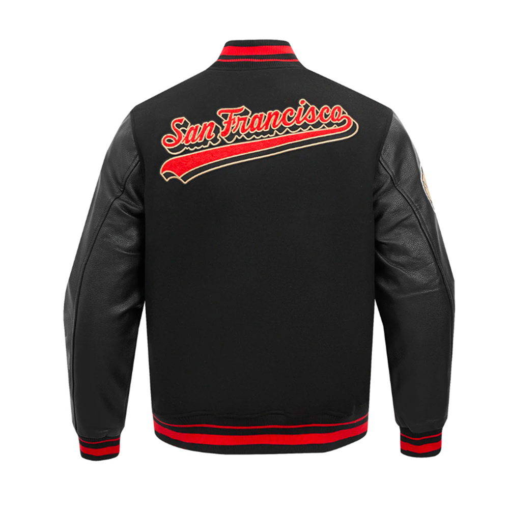 San Francisco 49ers Script Tail Classic Rib Varsity Jacket - Image 2