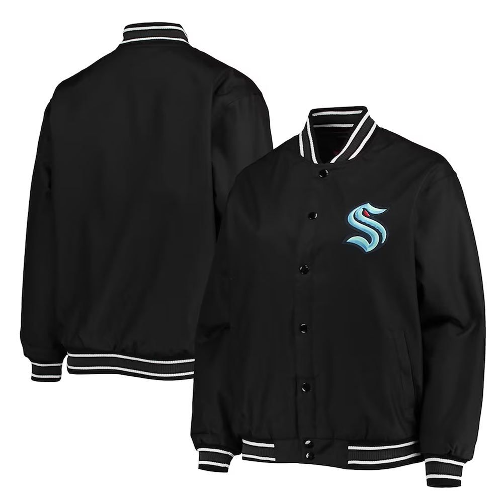 Front Hit Seattle Kraken Poly-Twill Black Jacket - Image 3