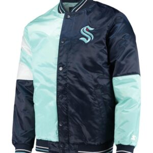 Deep Seattle Kraken The Leader Navy Blue and Light Blue Satin Jacket