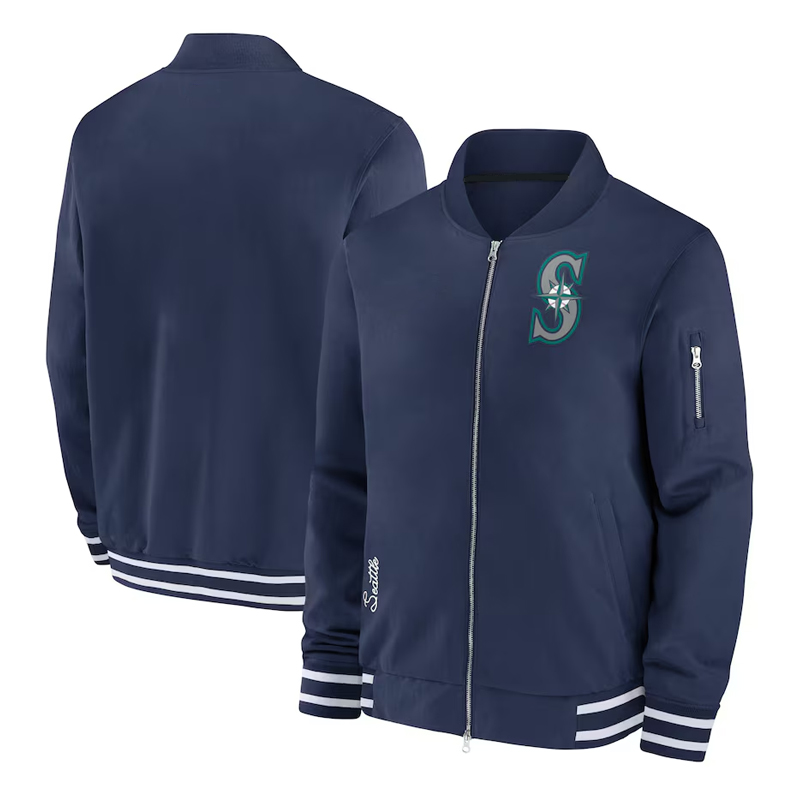 Seattle Mariners Collection Dugout Navy Bomber Jacket - Image 3