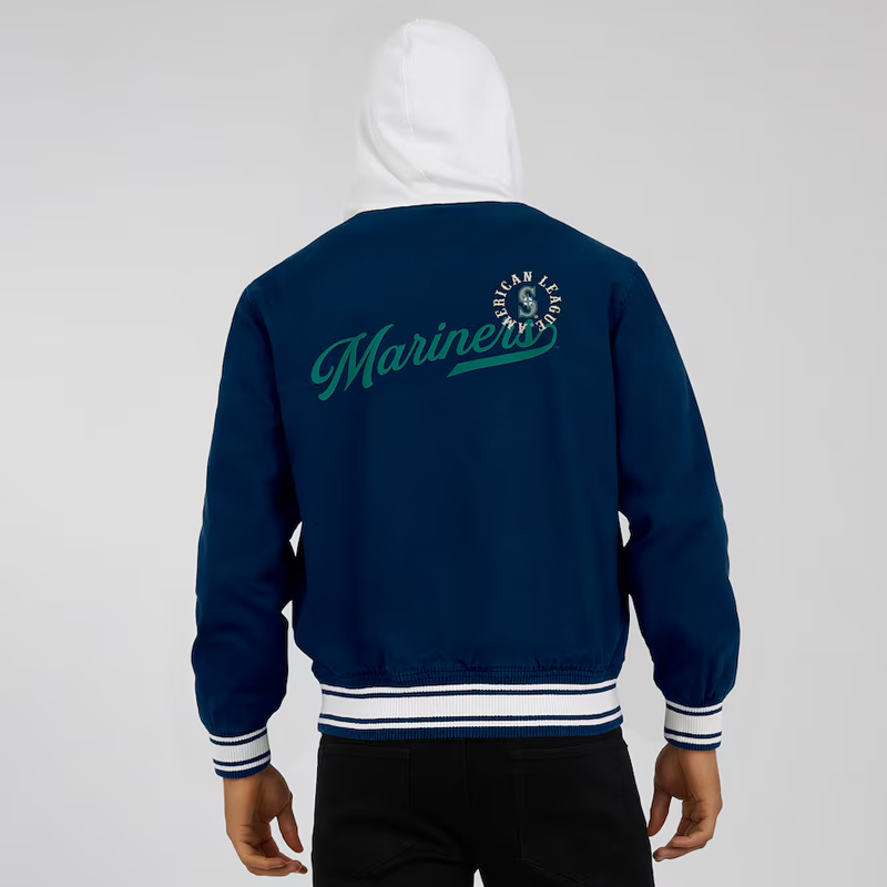Seattle Mariners Navy Cotton Hooded Jacket - Image 5