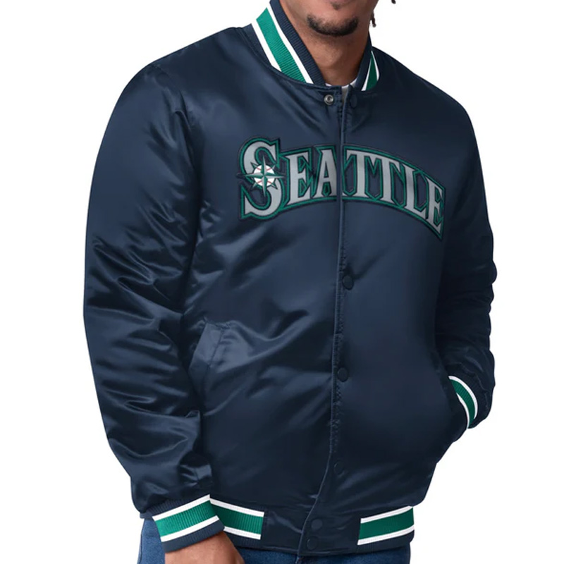 Seattle Mariners Dueling Logos Navy Satin Jacket