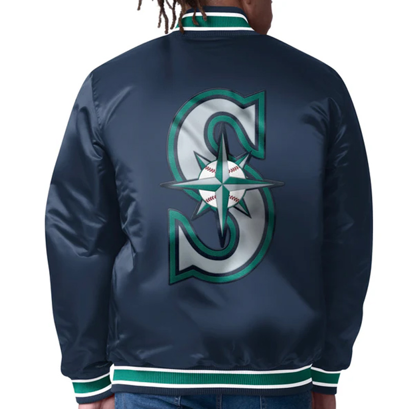 Seattle Mariners Dueling Logos Navy Satin Jacket - Image 2