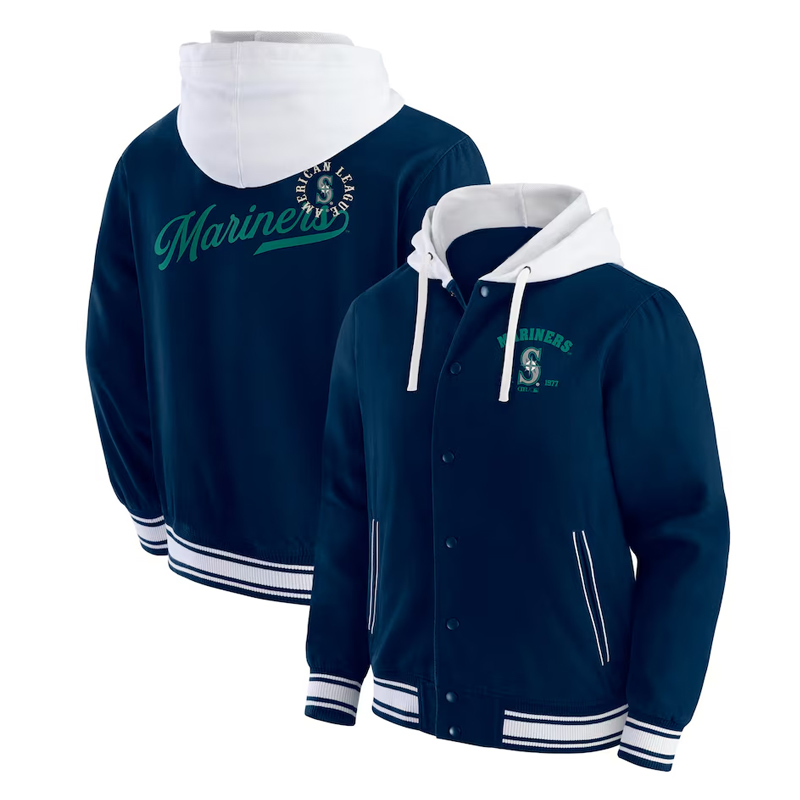 Seattle Mariners Navy Cotton Hooded Jacket - Image 3