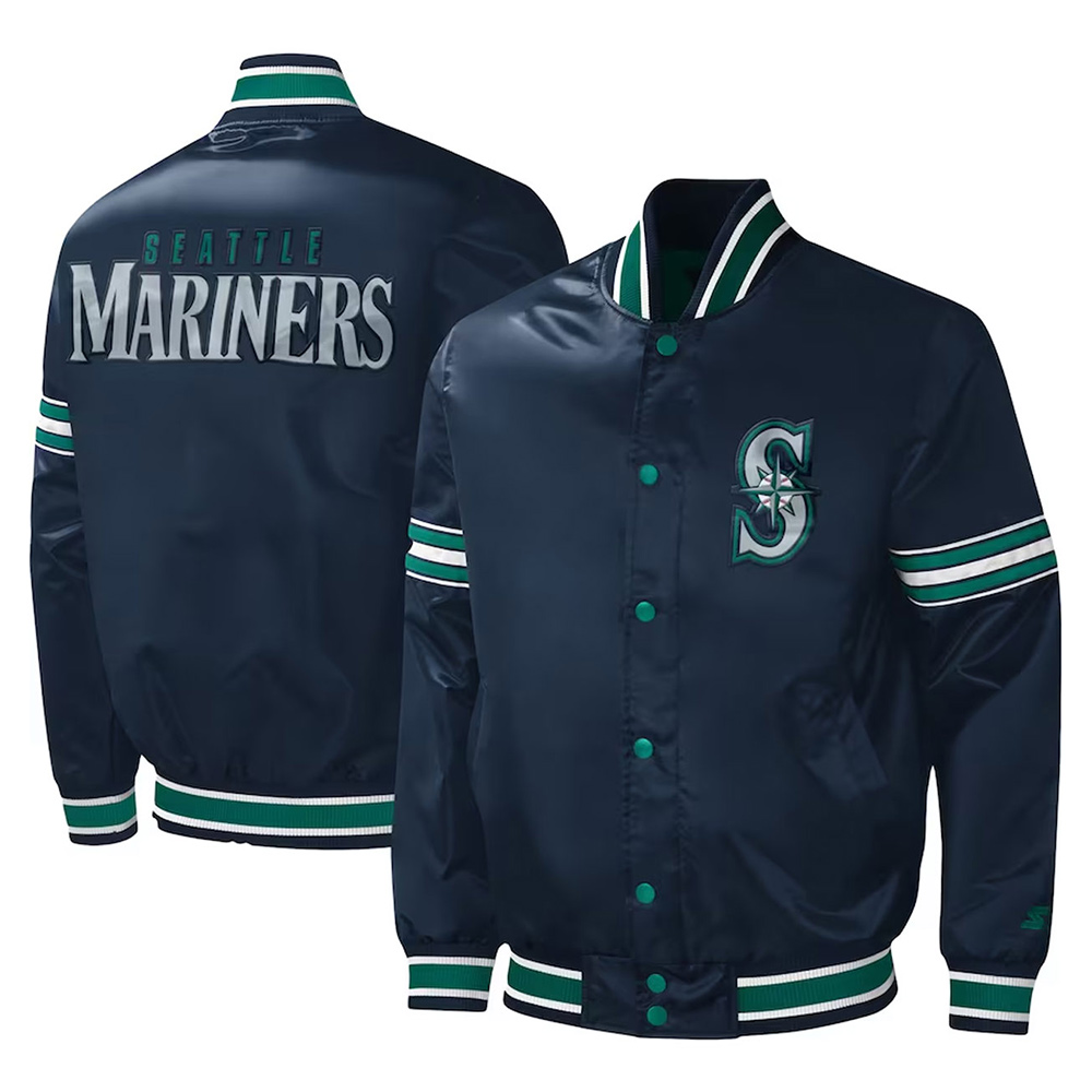 Navy Seattle Mariners Midfield Satin Jacket - Image 3
