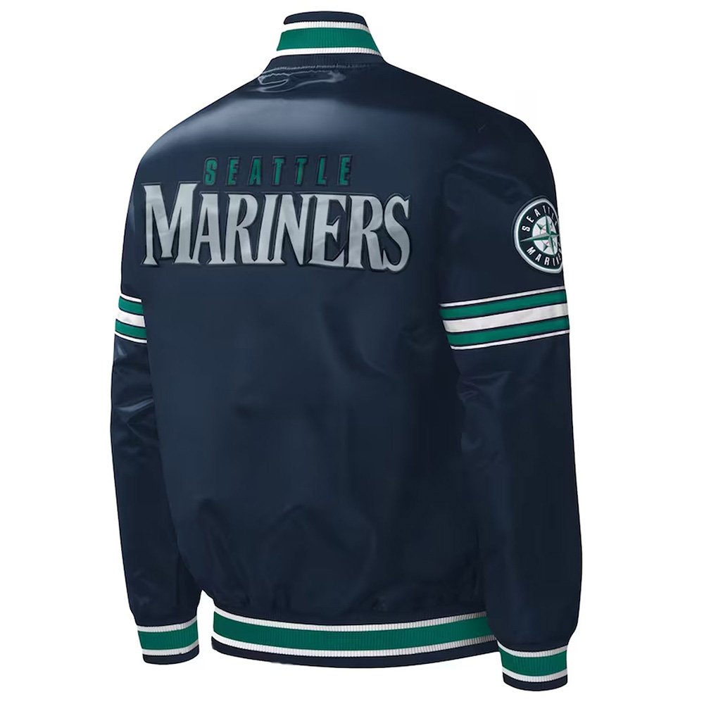 Navy Seattle Mariners Midfield Satin Jacket - Image 2