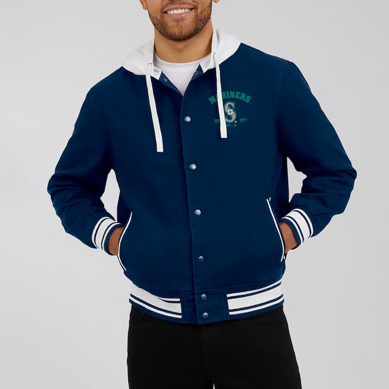 Seattle Mariners Navy Cotton Hooded Jacket - Image 4