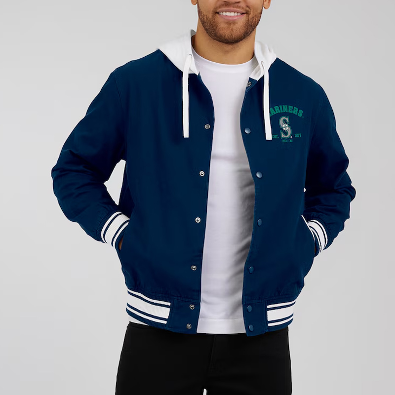 Seattle Mariners Navy Cotton Hooded Jacket - Image 6