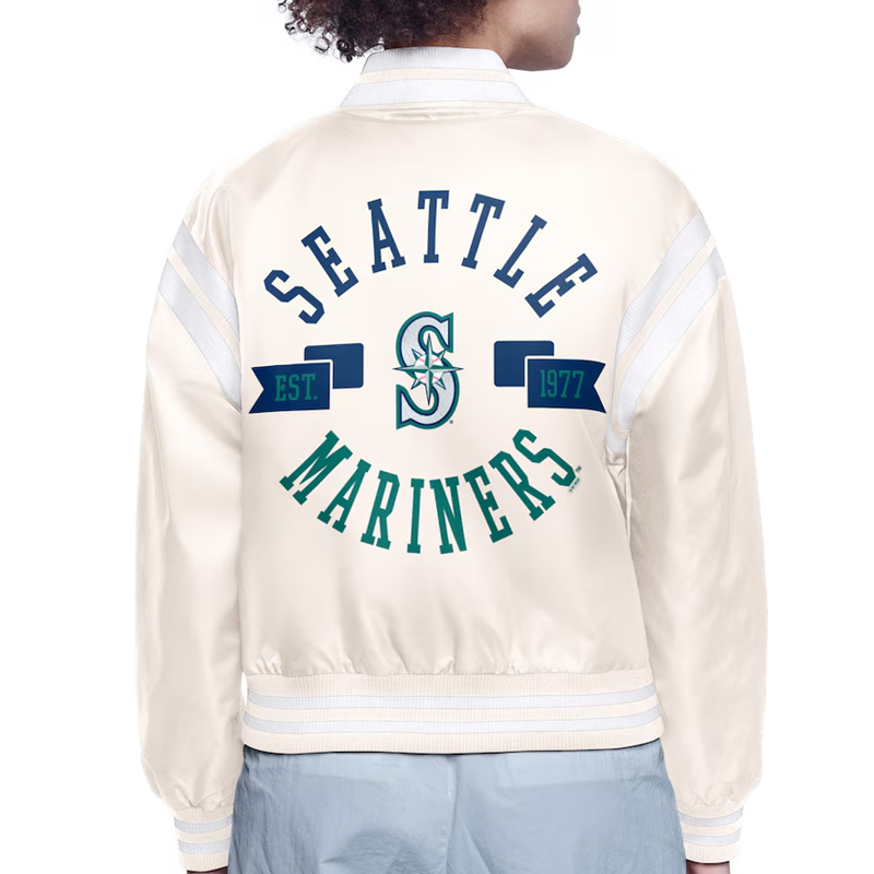 Seattle Mariners Printed Logo Varsity Satin Jacket - Image 4