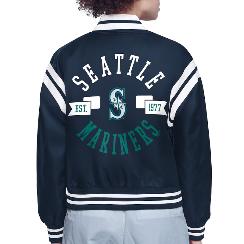 Seattle Mariners Printed Logo Varsity Satin Jacket - Image 3