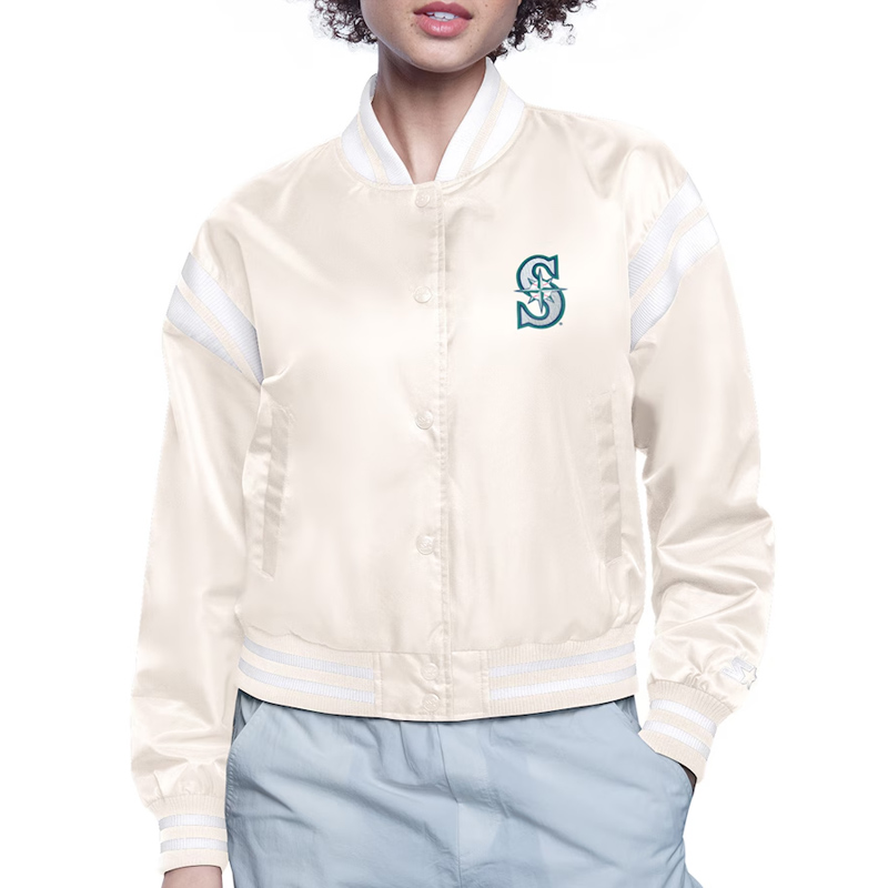 Seattle Mariners Printed Logo Varsity Satin Jacket - Image 2