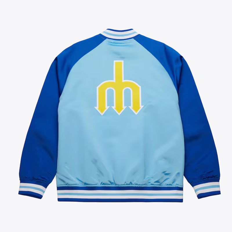 Seattle Mariners Vintage Logo Double Clutch Blue Satin Jacket - Image 2