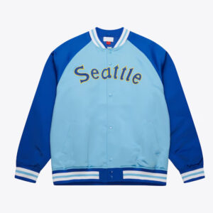 Seattle Mariners Vintage Logo Double Clutch Blue Satin Jacket