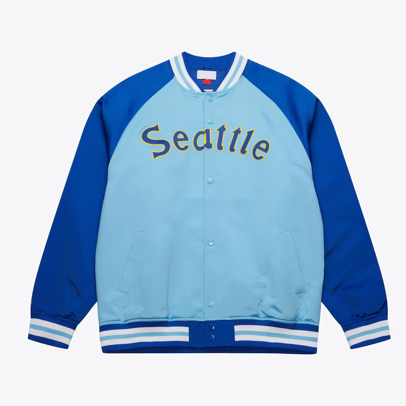 Seattle Mariners Vintage Logo Double Clutch Blue Satin Jacket