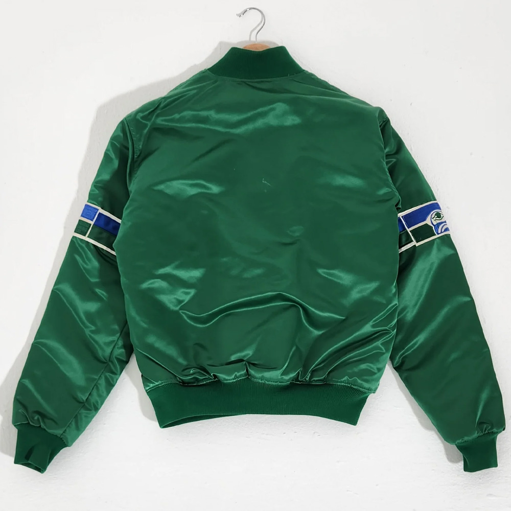Seattle Seahawks 1990's Green Satin Jacket - Image 2