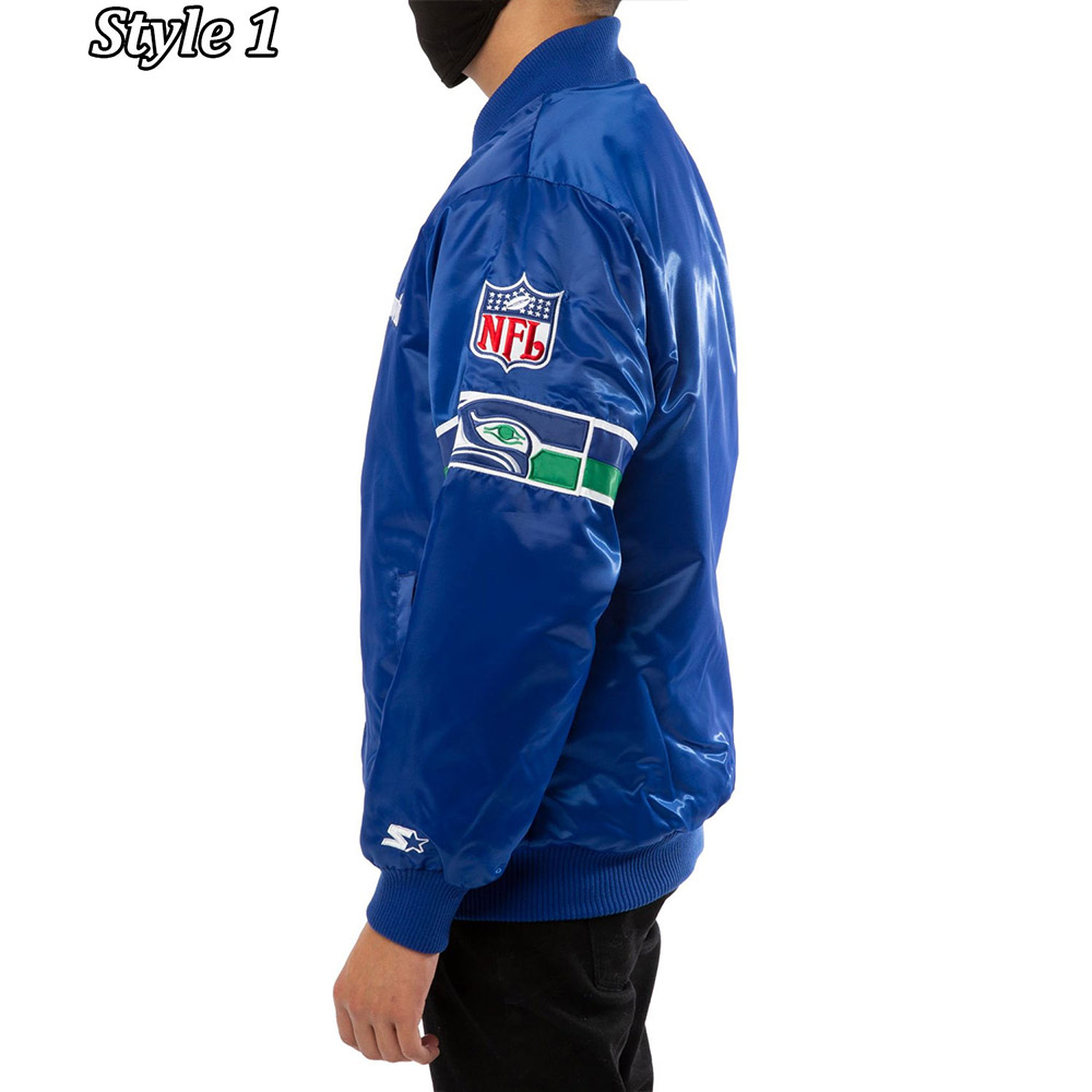 Seattle Seahawks 80s Bomber Blue Satin Jacket - Image 11