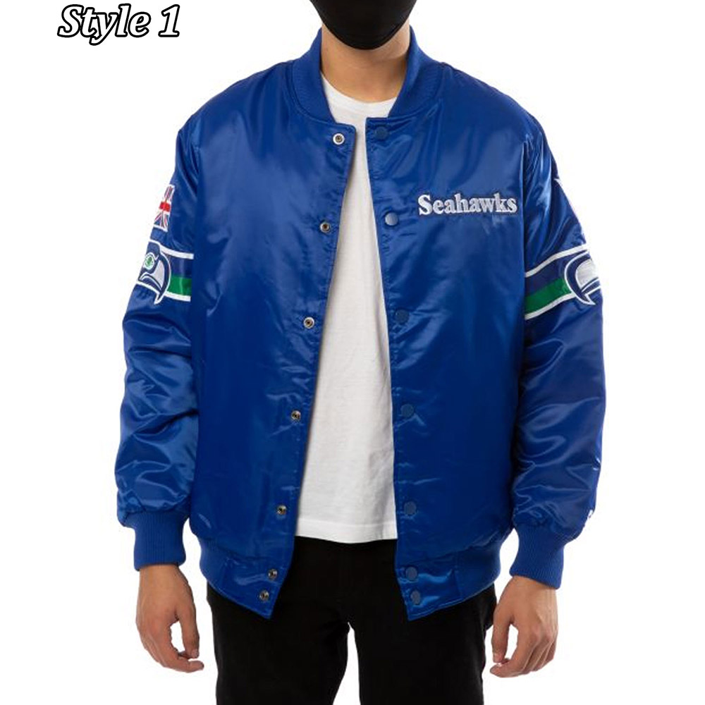 Seattle Seahawks 80s Bomber Blue Satin Jacket - Image 7