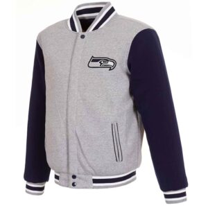 Seattle Seahawks Varsity Gray and Navy Wool Jacket