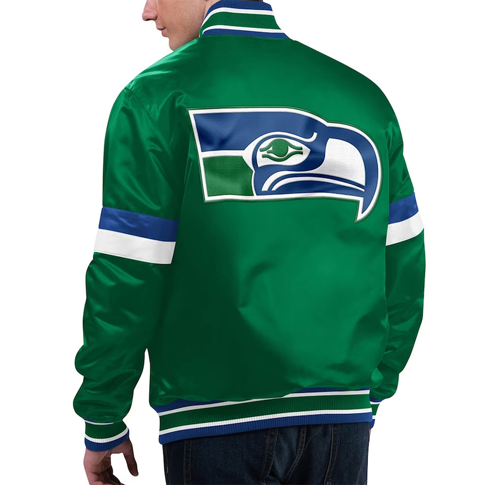 Seattle Seahawks Gridiron Classics Home Game Green Satin Jacket - Image 2