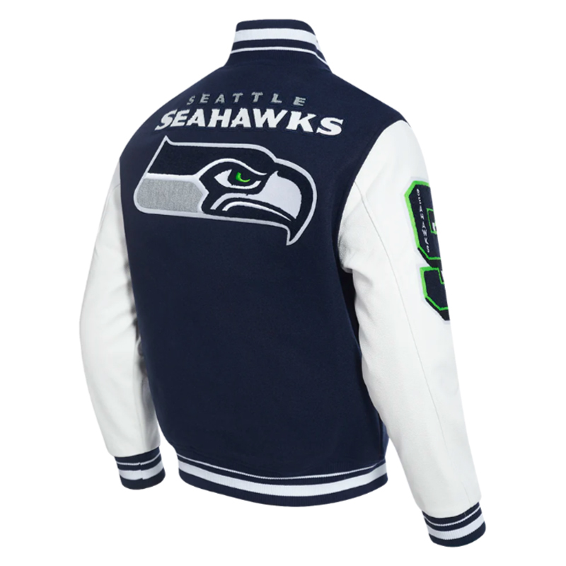 Seattle Seahawks Mashup Rib Varsity Wool/Leather Jacket - Image 4