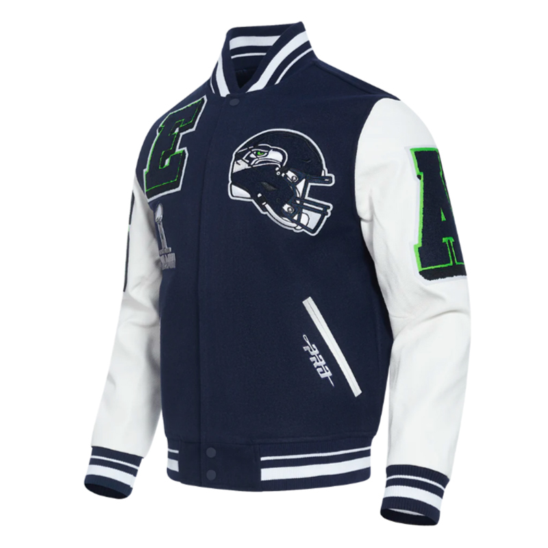 Seattle Seahawks Mashup Rib Varsity Wool/Leather Jacket - Image 3