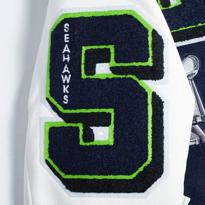 Seattle Seahawks Mashup Rib Varsity Wool/Leather Jacket - Image 6