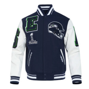 Seattle Seahawks Mashup Rib Varsity Wool/Leather Jacket