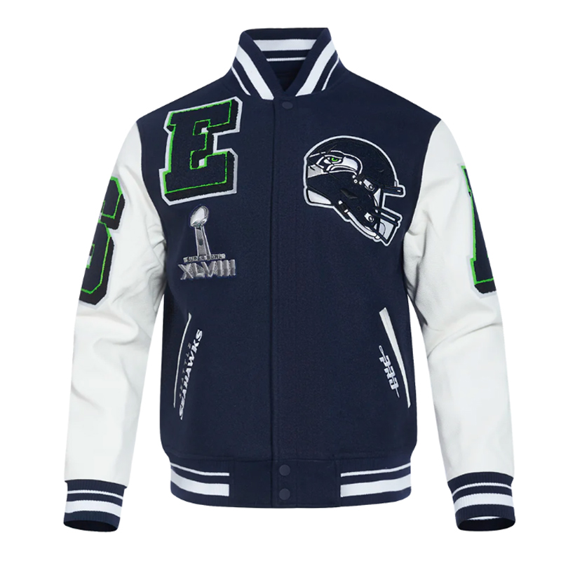Seattle Seahawks Mashup Rib Varsity Wool/Leather Jacket