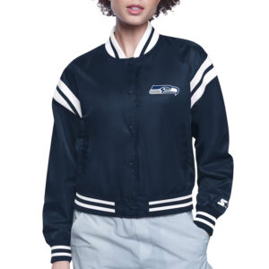 Seattle Seahawks Printed Logo Varsity Satin Jacket