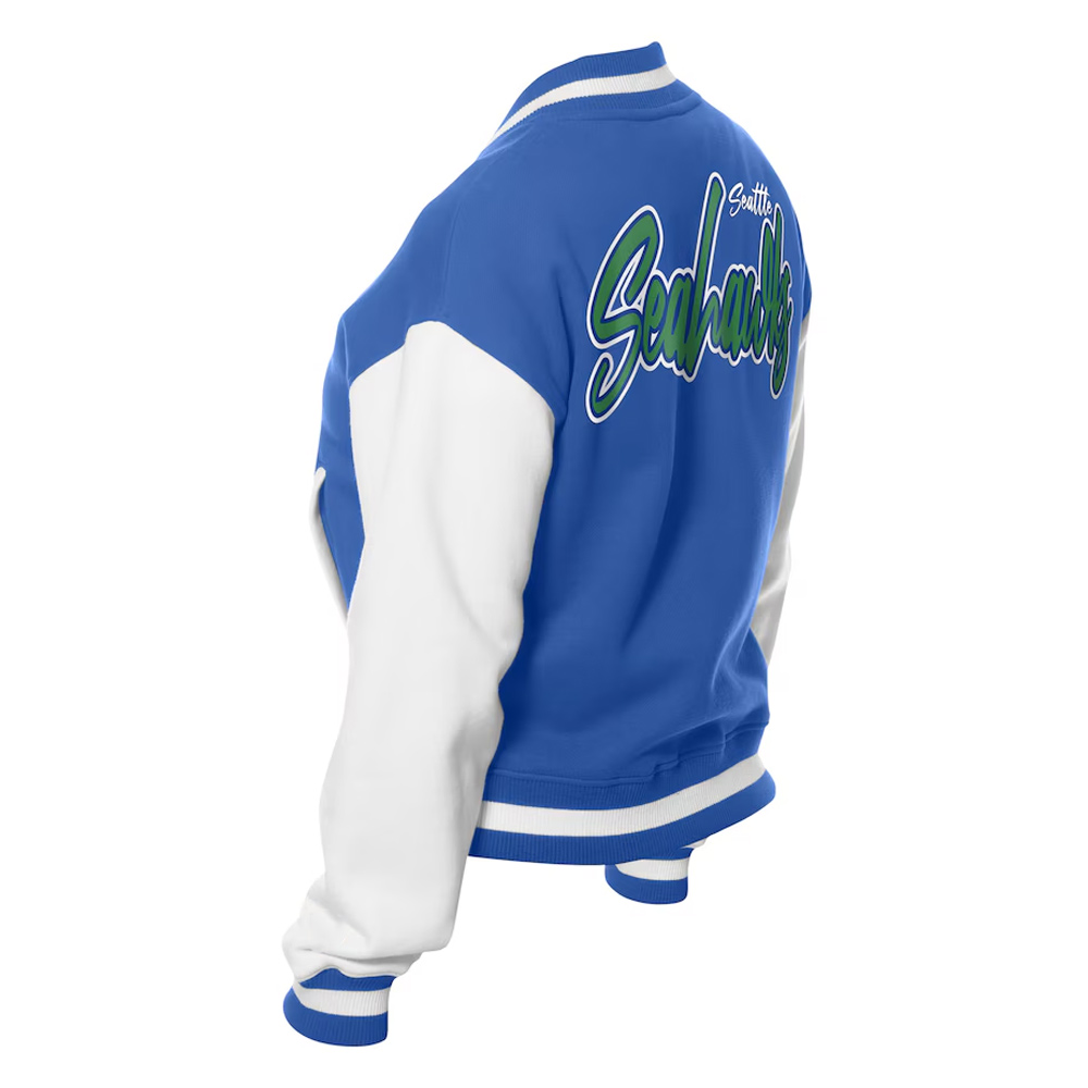Seattle Seahawks Throwback Royal and White Fleece Jacket - Image 2