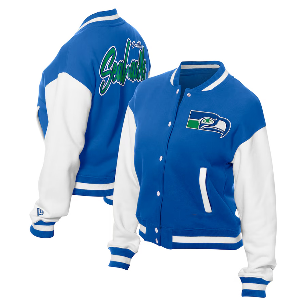 Seattle Seahawks Throwback Royal and White Fleece Jacket - Image 3