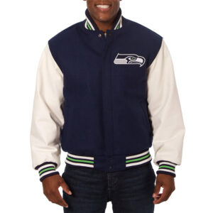 Varsity Seattle Seahawks Blue and White Two-Tone Jacket