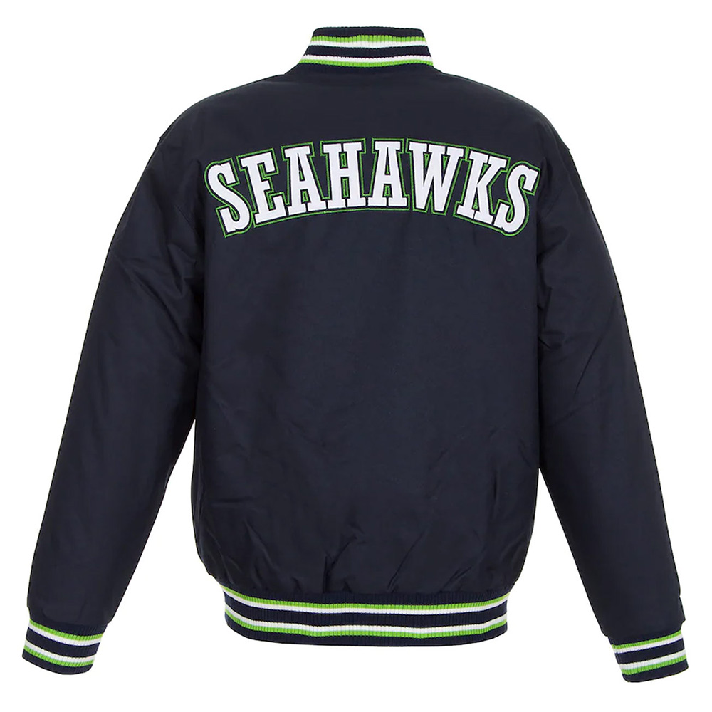 Seattle Seahawks Varsity Navy Blue Cotton Jacket - Image 2