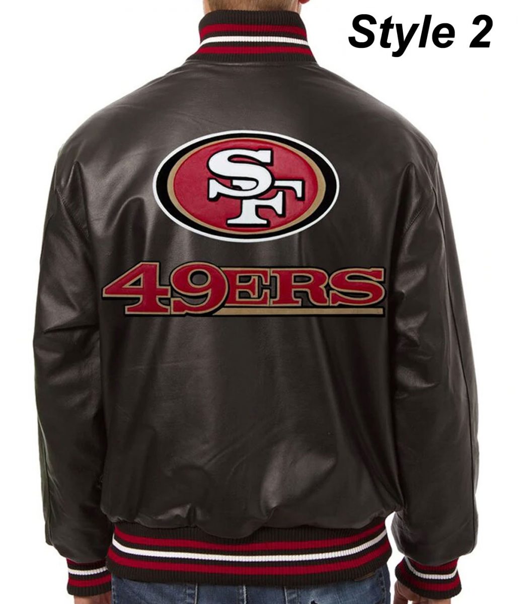 49ers San Francisco SF Varsity Striped Leather Jacket - Image 4
