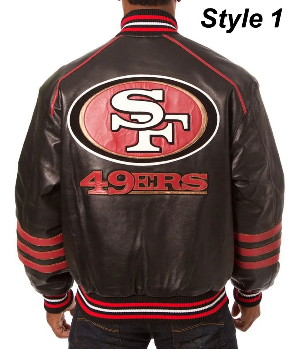 49ers San Francisco SF Varsity Striped Leather Jacket - Image 3